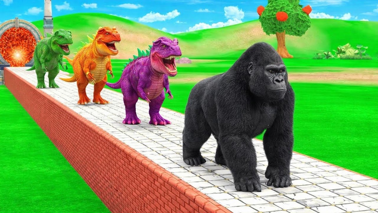 Long Slide Game with Dinosaur Lion Cow Gorilla 3d Animal Game Funny 3d Animals