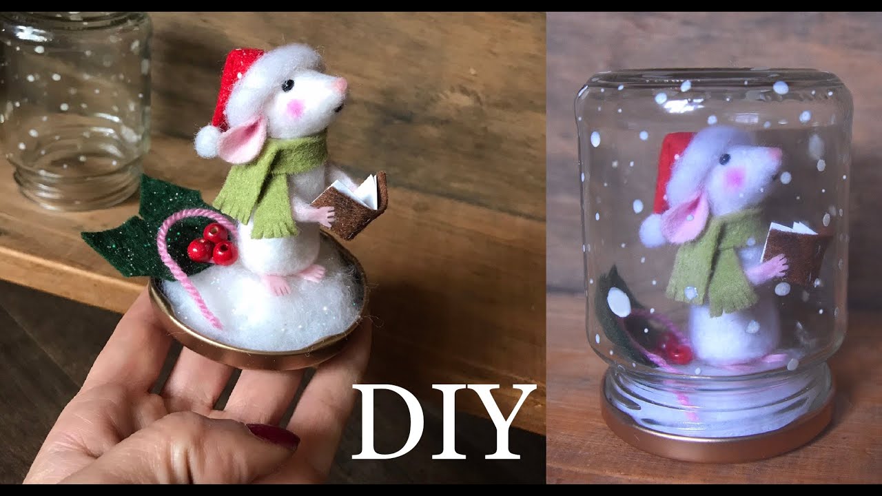NEEDLE FELT CHRISTMAS MOUSE IN SNOW GLOBE JAR - DIY - ART - THE WISHING SHED -MICE
