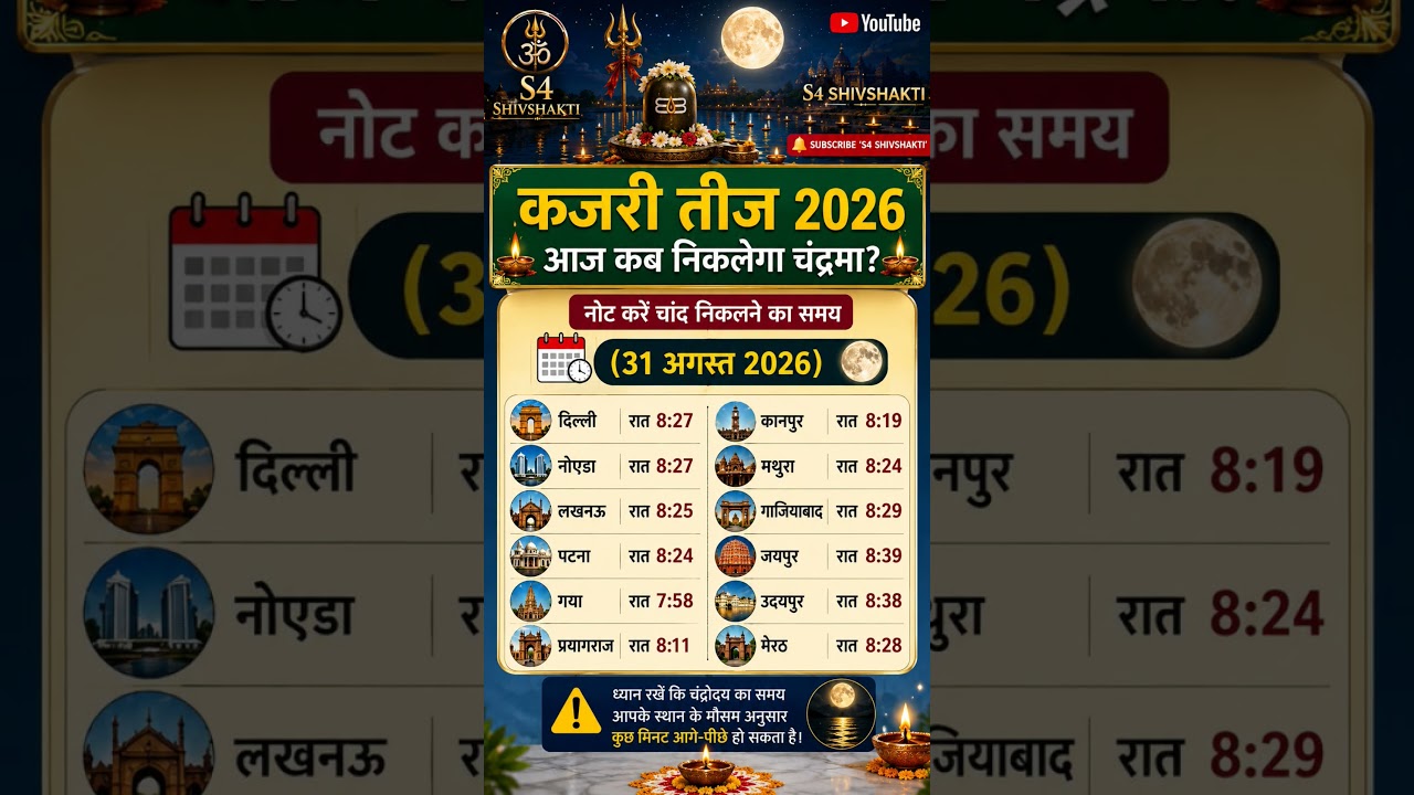 कजरी तीज 2026 आज कब निकलेगा चंद्रमा? | 31 अगस्त को चांद निकलने का समय | Kajari Teej 2026 #teej #2026
