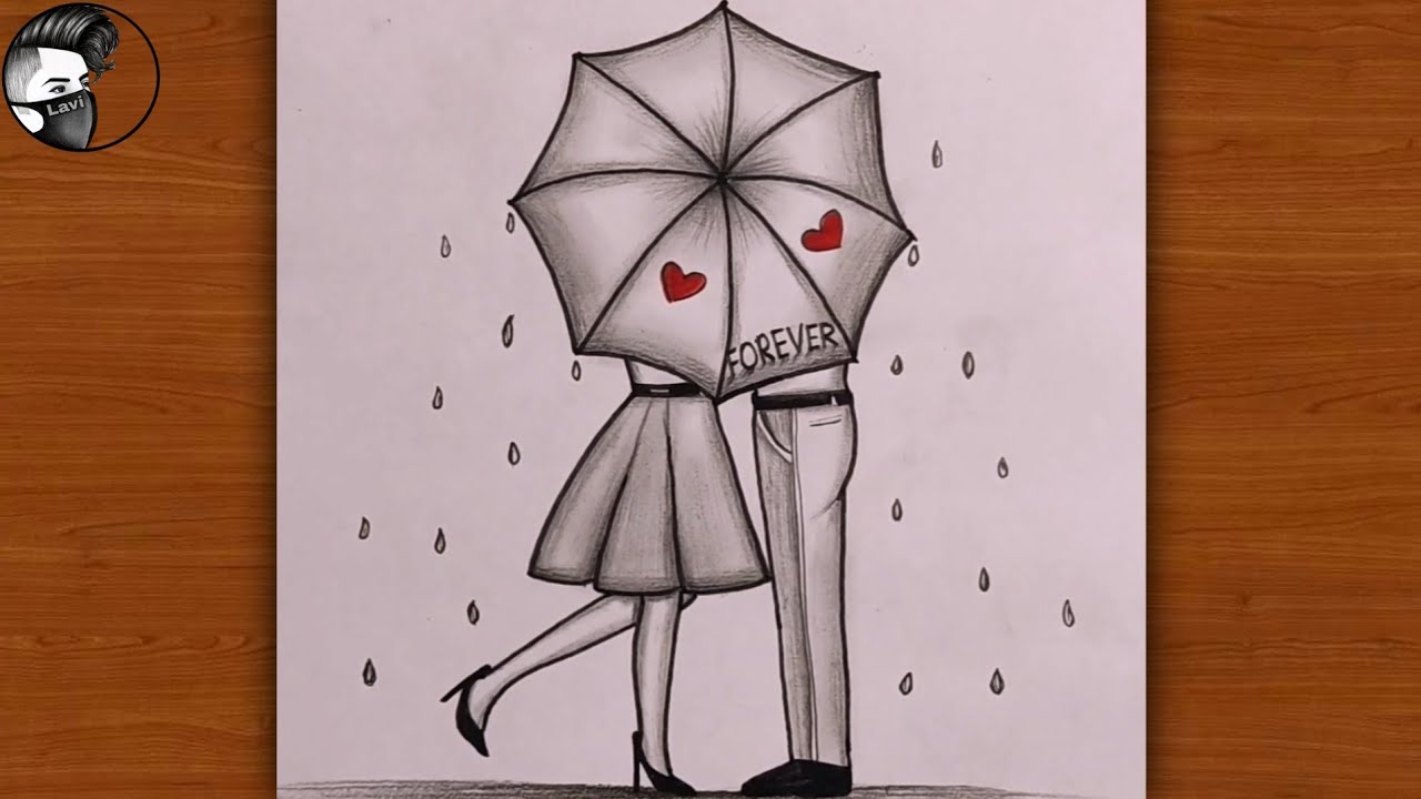 How to draw couple in rain | Couple drawing | Rainy season drawing | lavi arts