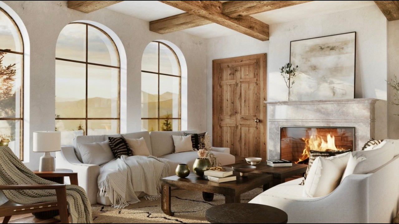 Mediterranean Home Ambiance - 4K AD FREE - 4 Hours Relaxing Jazz & Fireplace Sounds for Study/Work