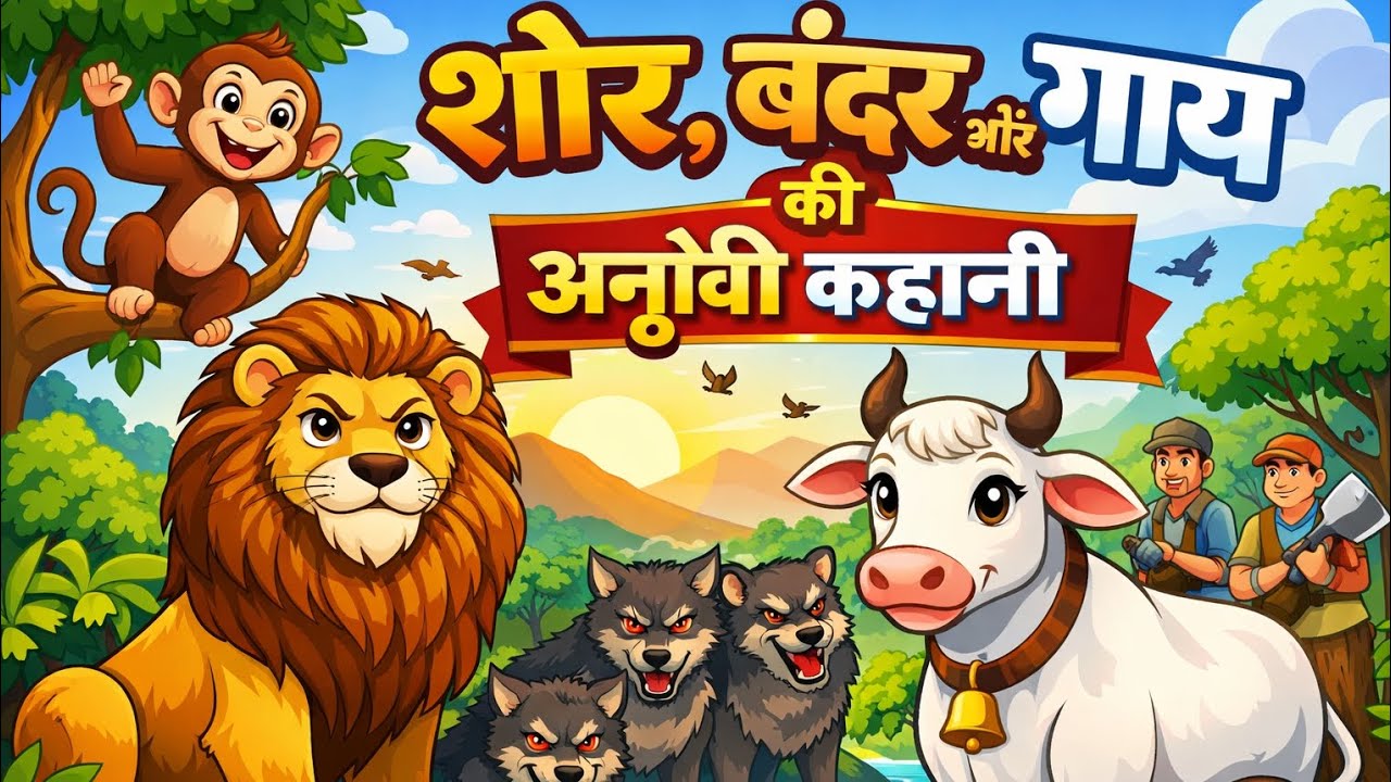 गाय बंदर और शेर की कहानी|| hindi moral stories|| moral stories|| hindi kahaniya 