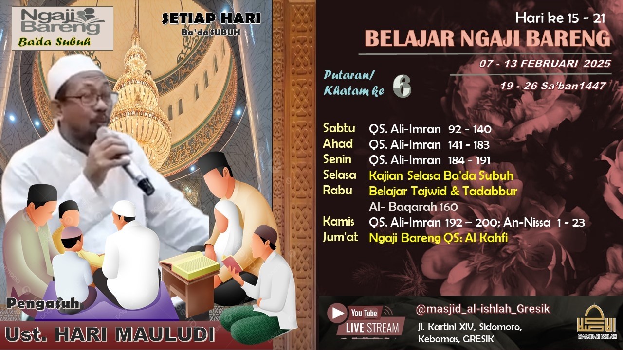 BELAJAR  NGAJI BARENG.   QS. Al- Kahfi   (Hari ke  21 Khatam ke 6  )