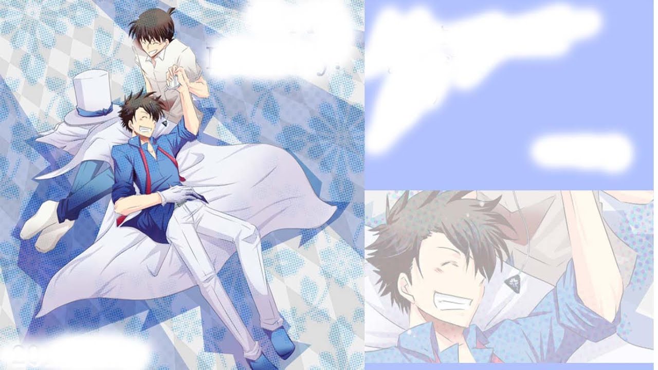 Detective COnan manga parody:Kaito Kuroba X Kudo Shinichi,they always use a blanket to warm bodyENd