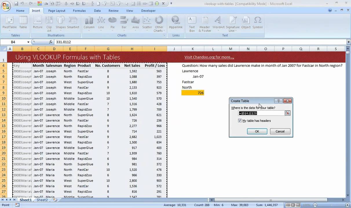 Using VLOOKUP with Excel Tables