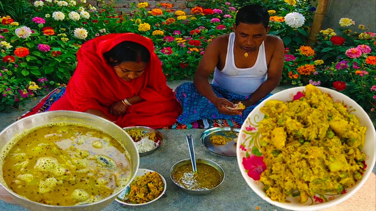 কাঁচা টমেটোর ডাল আর বাঁধাকপি ঘন্টো | গ্রামবাংলার নিরামিষ রান্না | Bengali Veg Cooking | village food