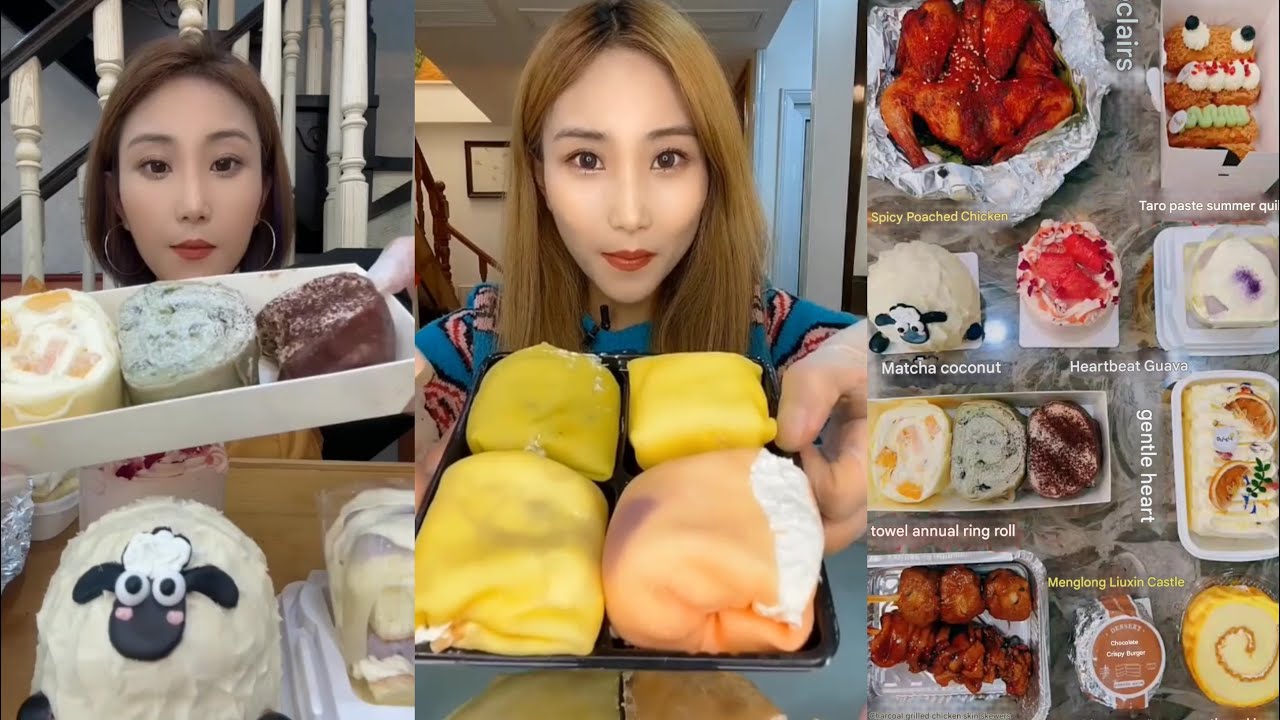 ASMR Delicious Dessert Mukbang | Crepe Roll, Taro Cake,Jar Cake,Bun | Satisfying Eating Sounds #asmr