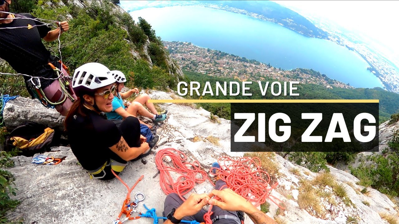 🇫🇷 Escalade vue sur le lac d'Annecy. Grande voie / Zig Zag / D- / de L4 à L8