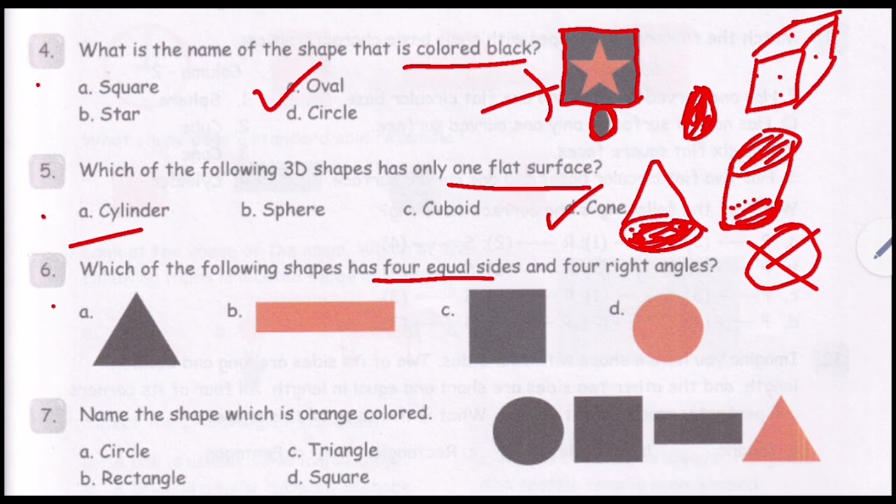 Maths Olympiad Grade 1 Shapes Worksheet 1 Q.4,5,6,7