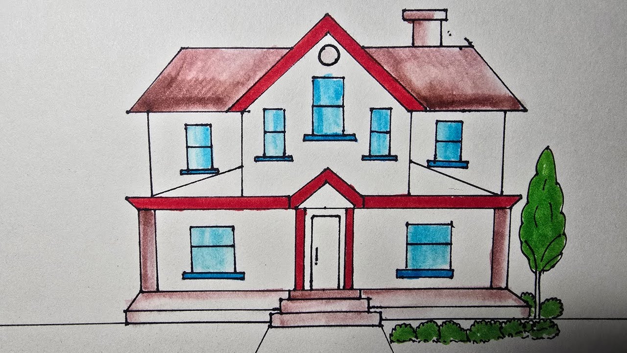 house scenery drawing easy | घर का चित्र केसे बनाए |#housedrawing #landscapedrawing 
