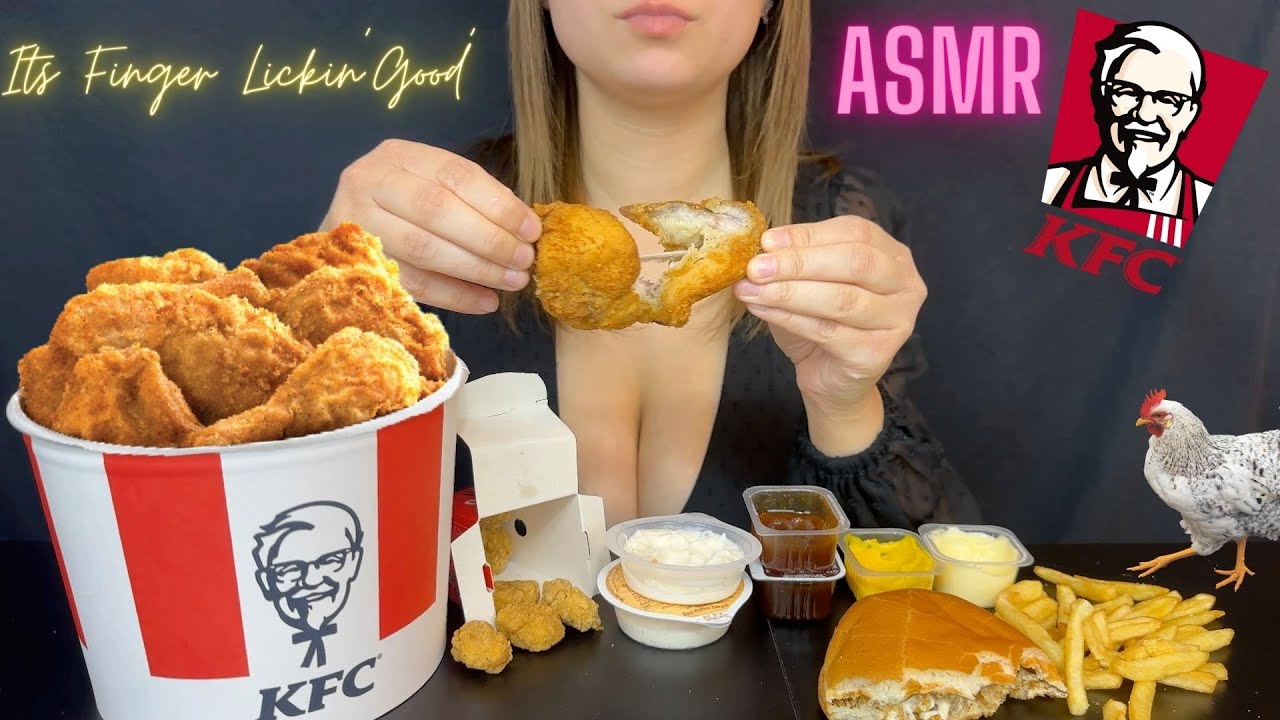 ASMR MUKBANG KFC BUCKET FRIED CHICKEN ALOT OF CRISP BURGER FRIES AND MORE (no talking)