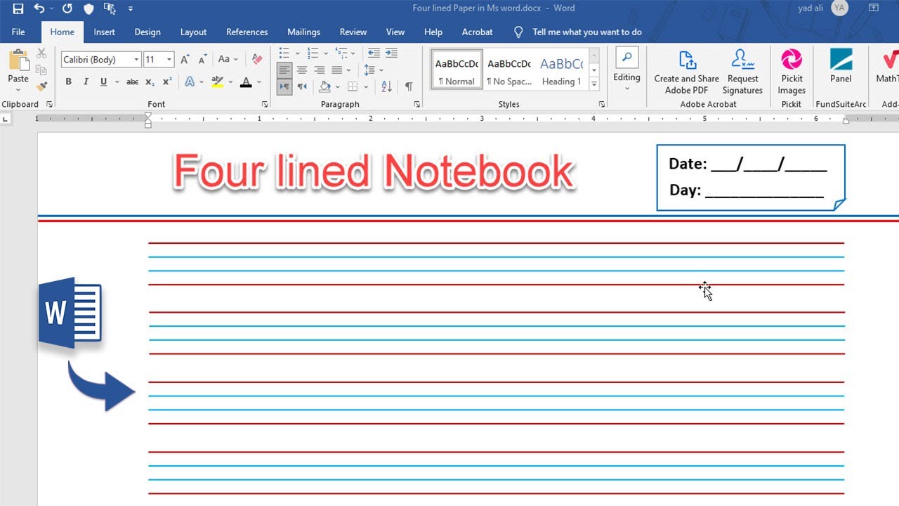 How to create Printable Four lined Paper in Ms word 2019 | Printable Four lined Notebook page format