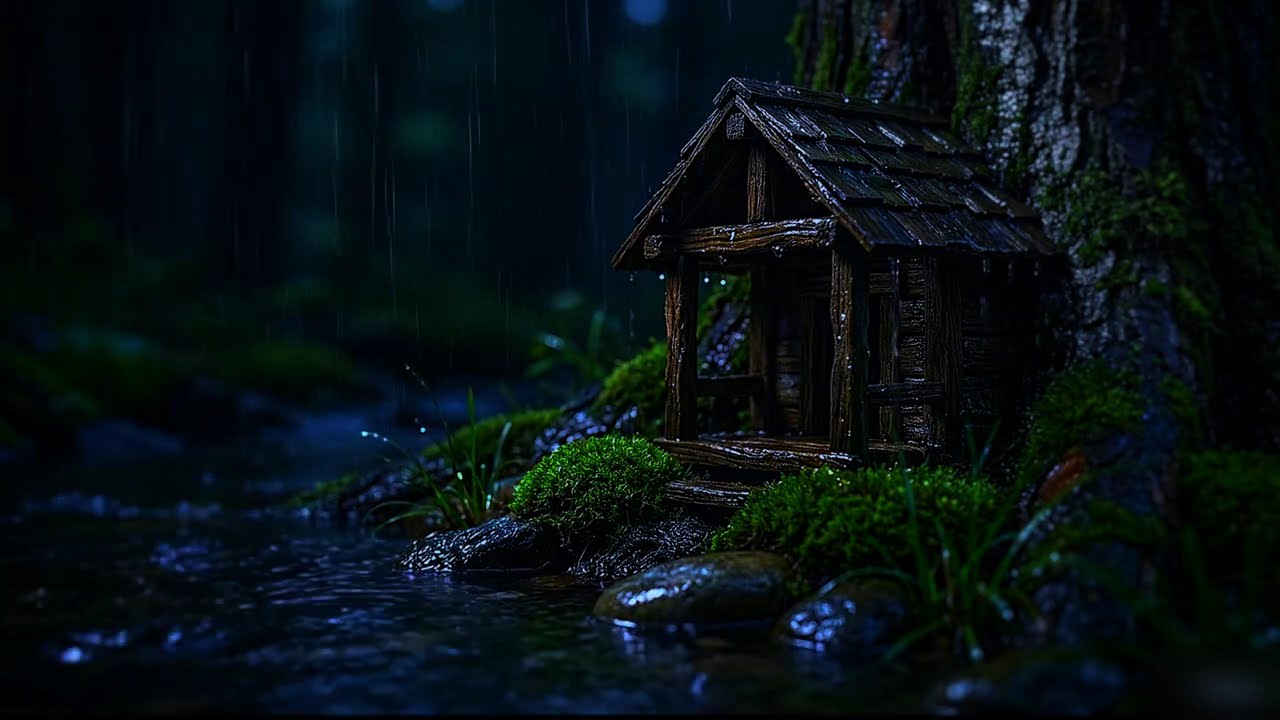 Fall Asleep Instantly ULTIMATE Rain Thunder Sounds Mini Wooden Hut Thunderstorm For Sleep Fast