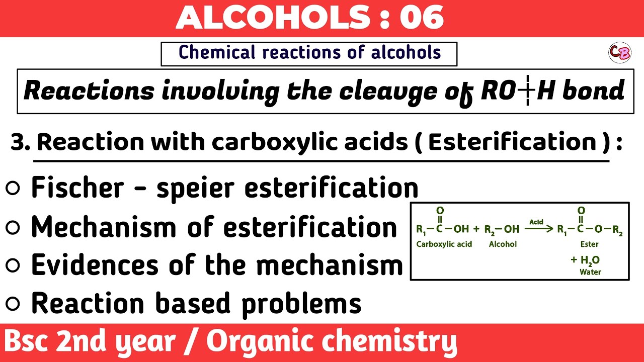Reaction of alcohols with carboxylic acids | Alcohols - Bsc 2nd year organic chemistry | Lecture : 6
