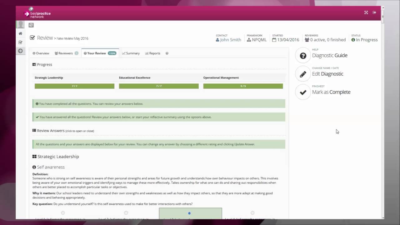 Best Practice Network Diagnostic Tool - Ratee guidance