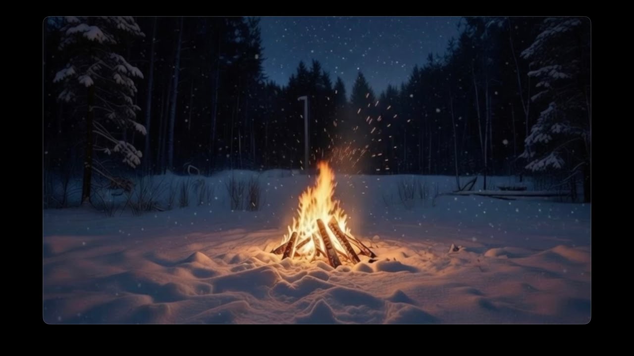2 Hour Winter Campfire in Alaska • Snowy Forest Ambience for Sleep & Study