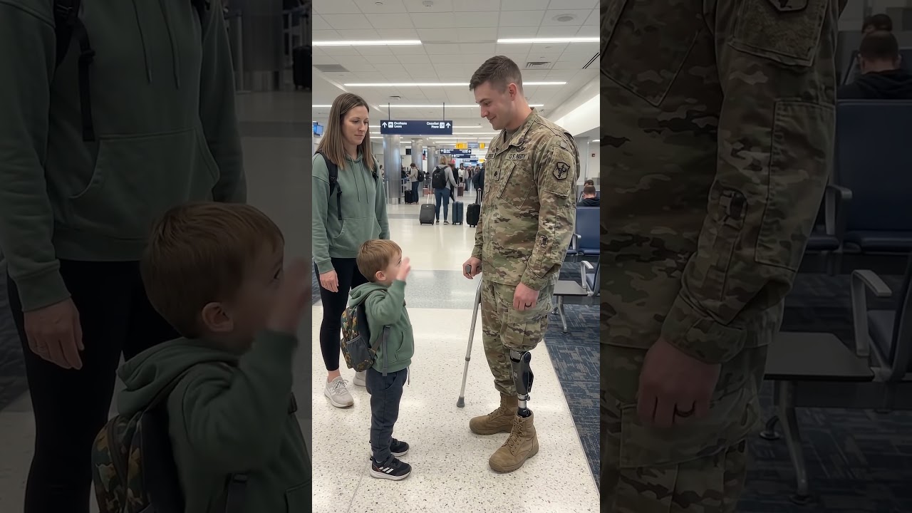 Toddler Salutes U.S. Military at Airport Window 🫡 #USMilitary #ToddlerSalute #AirportMoment #soldier