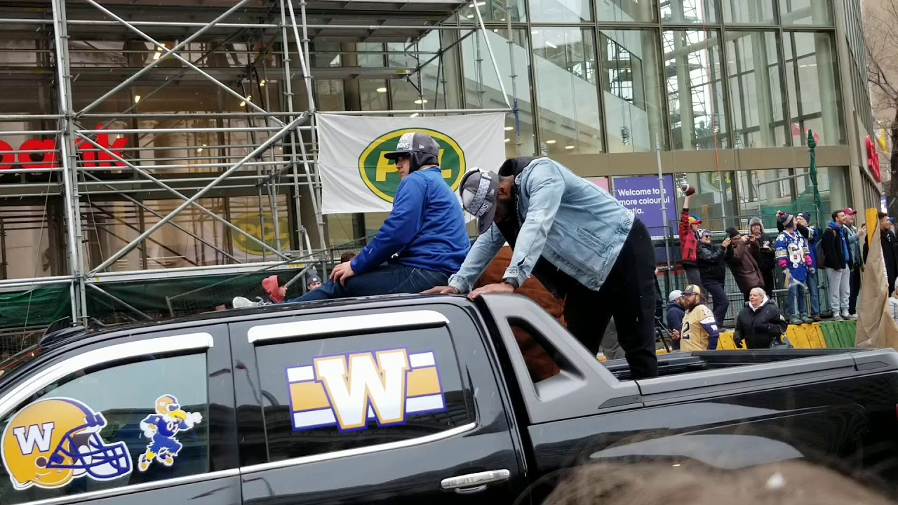 Winnipeg Blue Bombers Grey Cup 107 Parade down Main Street