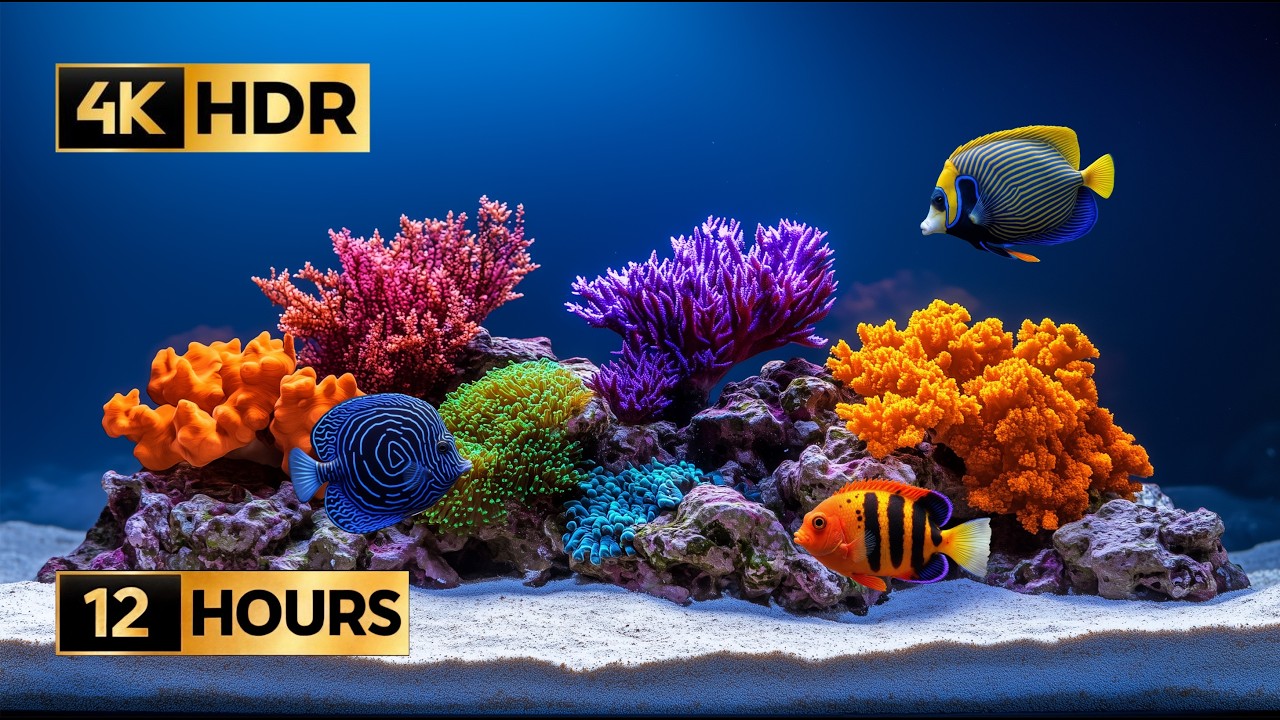 [Guitar Music] 12 Hours of Relaxing Underwater World 4K HDR | Coral Reef Aquarium Ambience