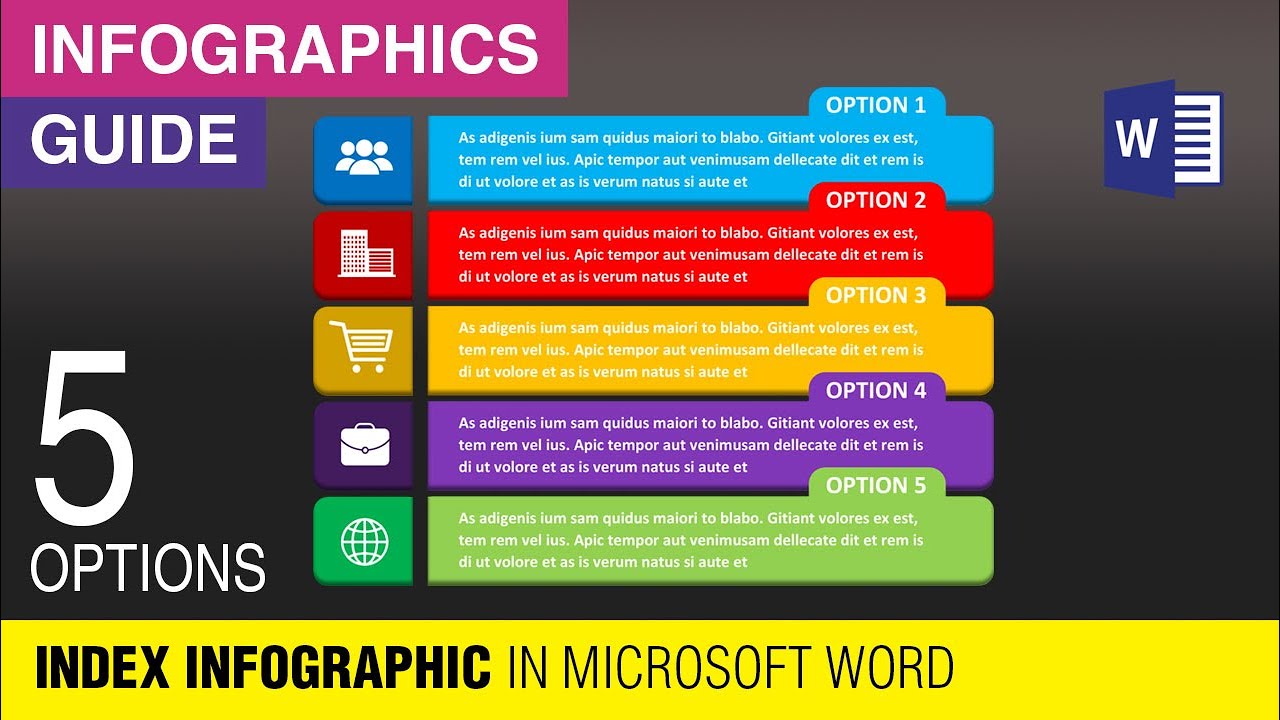 Five Options Infographics Tab Index Template in MS Word | Microsoft Word Infographic Tutorial