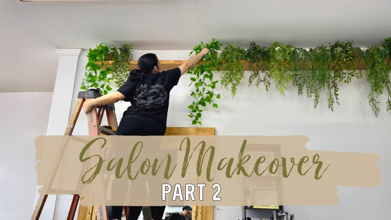 DIY SALON MAKEOVER ON A BUDGET | PART TWO DIY FRAMED MIRROR | DIY HANGING GREENERY SHELF | BOHO