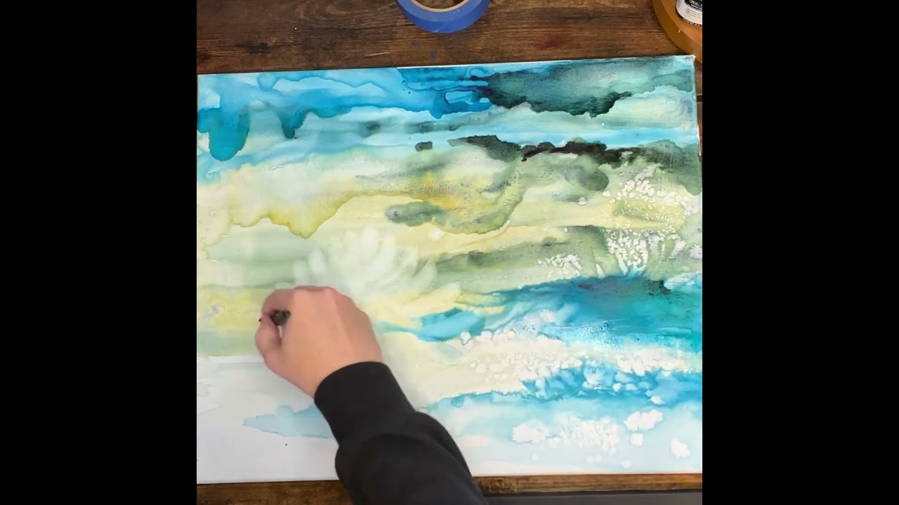 Lifting paint off the canvas to make ghosts of water lilies 
