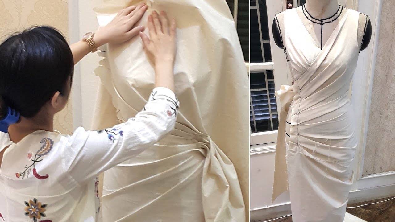 Draping sculptured dress with radiating pleats