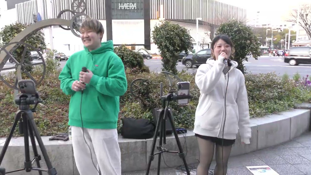 26.2.28 ＃愛唄（GReeeeN)　＃GReeeeN　#路上ライブ ＃まな加　＃大森泰貴（たいやき）　＃スカイル前　＠manaka7_song @_taiyaki_39