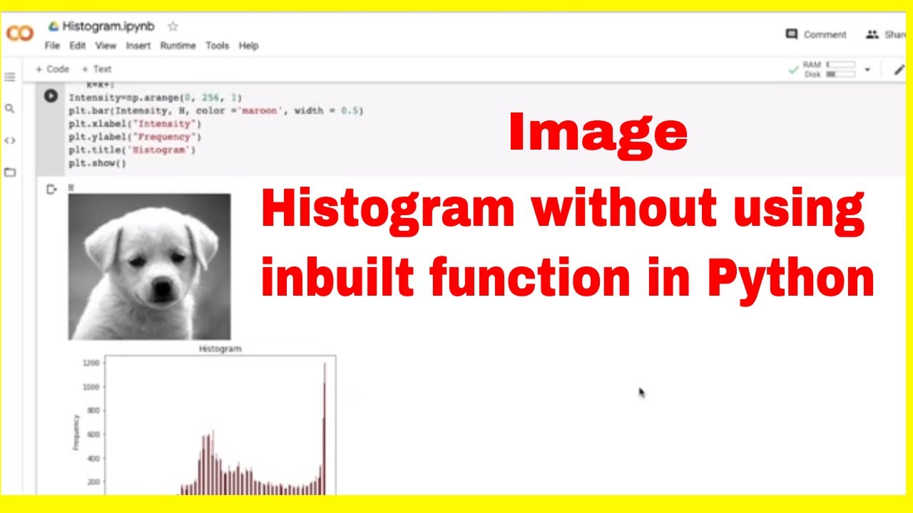 Image histogram without using function in python/ colabs