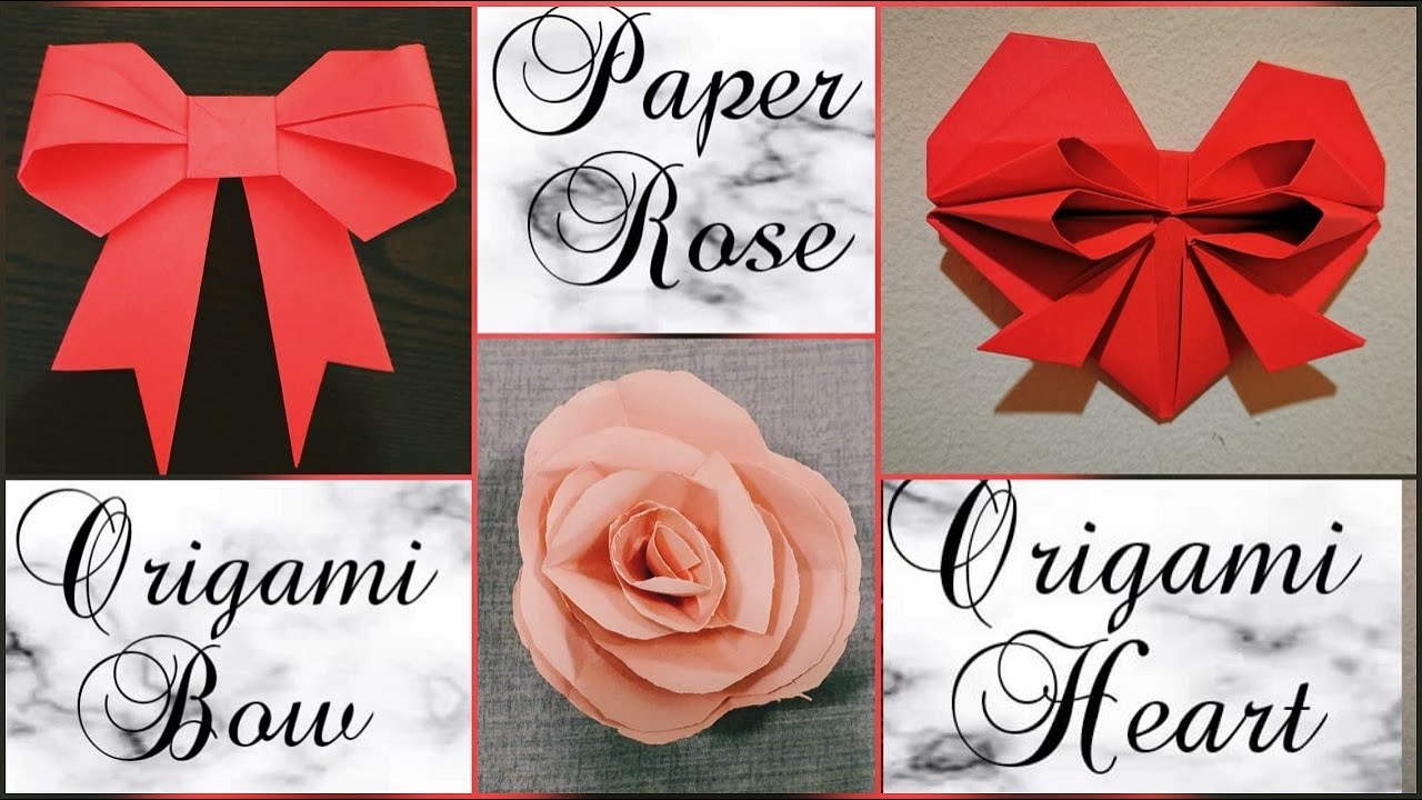Paper Heart/Paper Bow/Paper Rose/Valentine’s Day Decorations/Origami heart/Origami Bow/DIYArt&Craft
