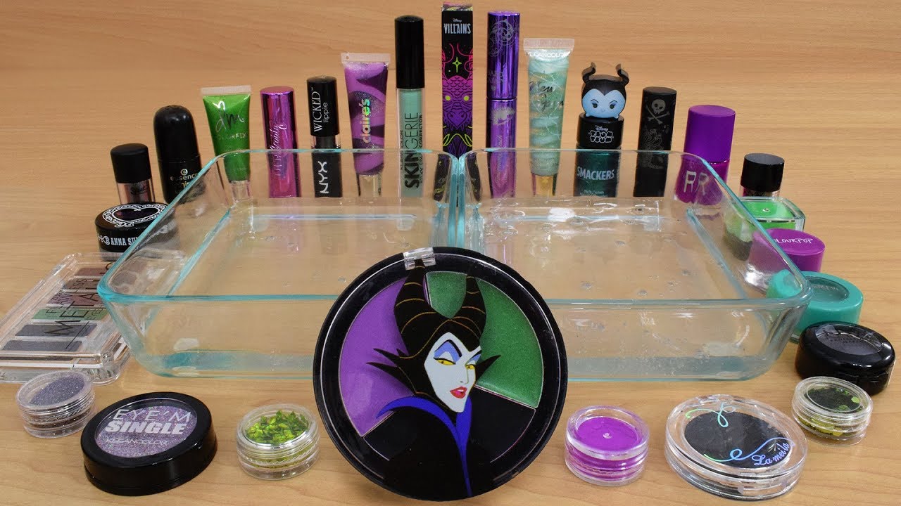 Maleficent Purple vs Green vs Black Mixing Makeup Eyeshadow Into Slime 205 Satisfying Slime Video