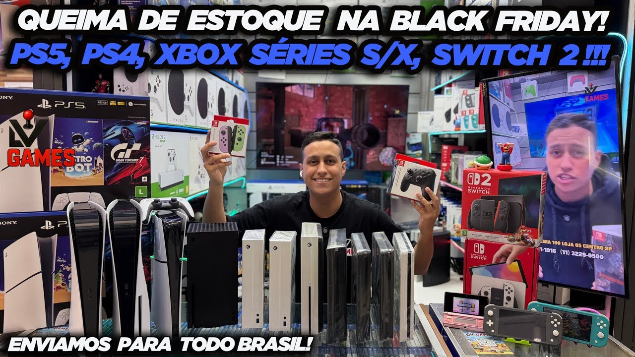 QUEIMA DE ESTOQUE NA BLACK FRIDAY! PS5, PS4, XBOX SÉRIES S/X E SWITCH!!! LV GAMES