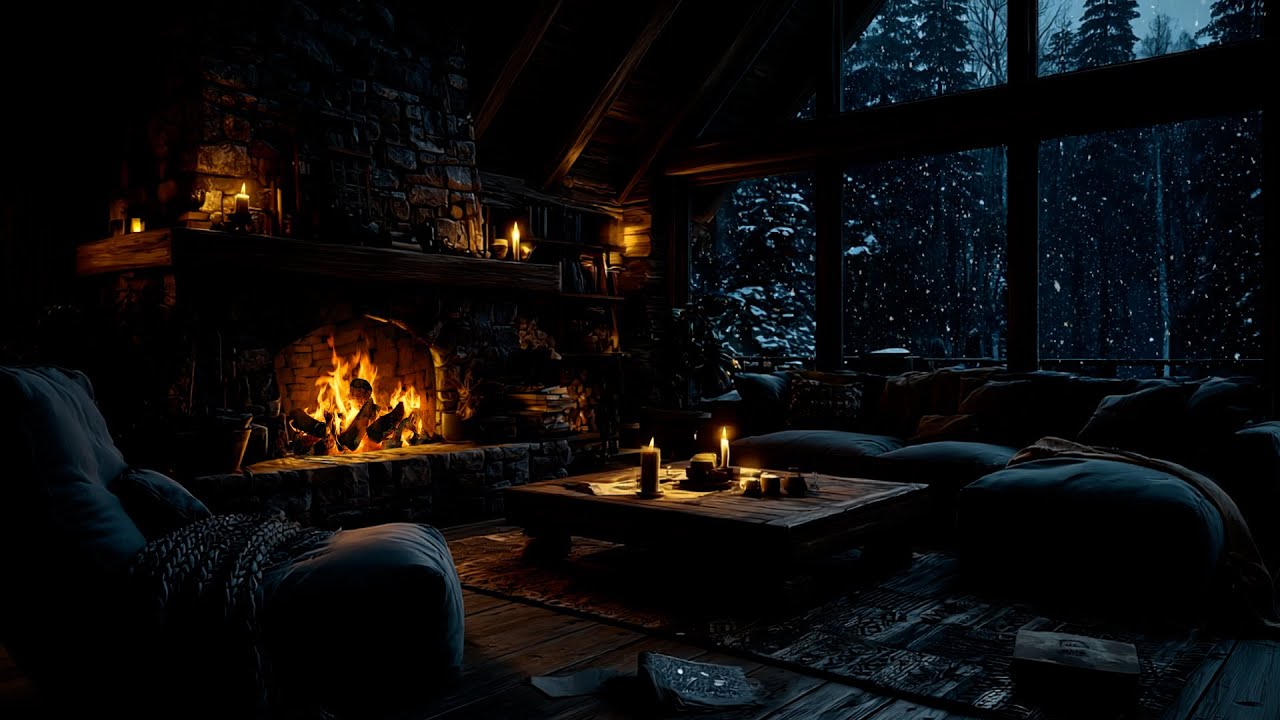 Peaceful Christmas Night Music 🎄 Warm Fireplace Sounds & Soft Snow Ambience for Relaxation
