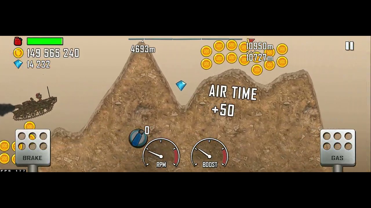 Hill Climb Racing 1.58.0 (~180 fps): Super Offroad + Mudpool 56892m (full run)