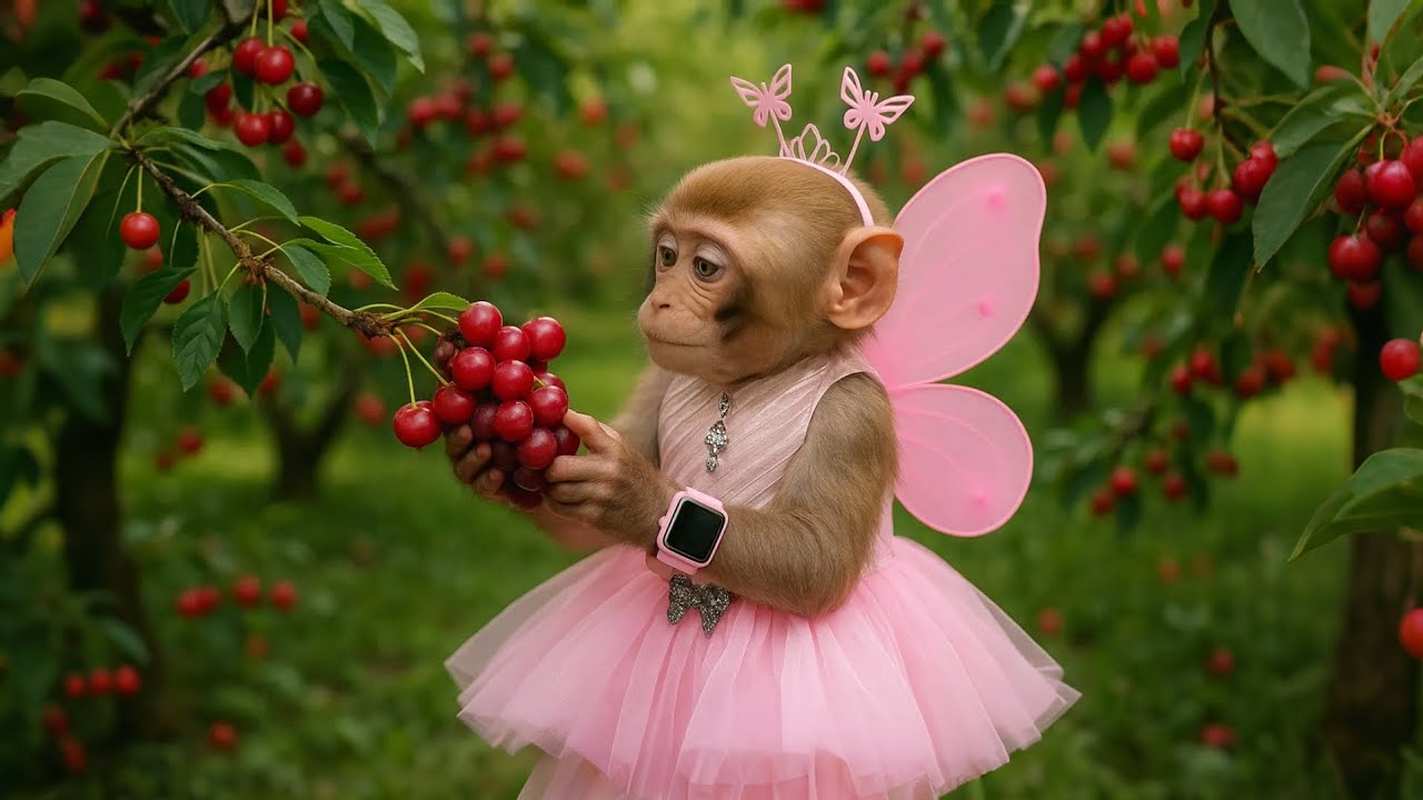 Cute Baby Monkey Eats Cheery food 🍒🙈!