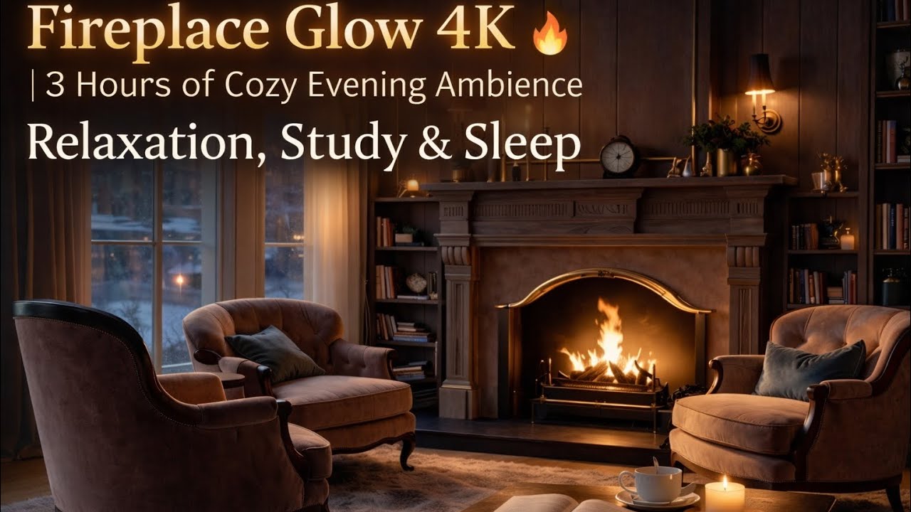 Fireplace Glow 4K 🔥 | 3 Hours of Cozy Evening Ambience for Relaxation, Study & Sleep