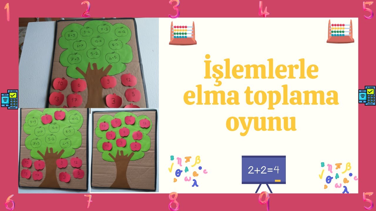 işlemlerle elma toplama oyunu / okul öncesi toplama işlemi oyunu / okul öncesi matematik etkinlikler
