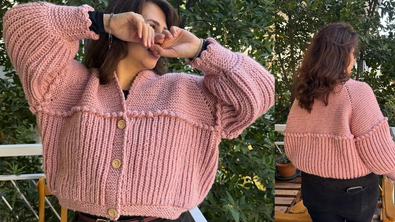 Кроп-Кардиган, Связанный на Двух Спицах 💗 Сверху Вниз | Бриошь и Платочная Вязка #knit #cardigan 