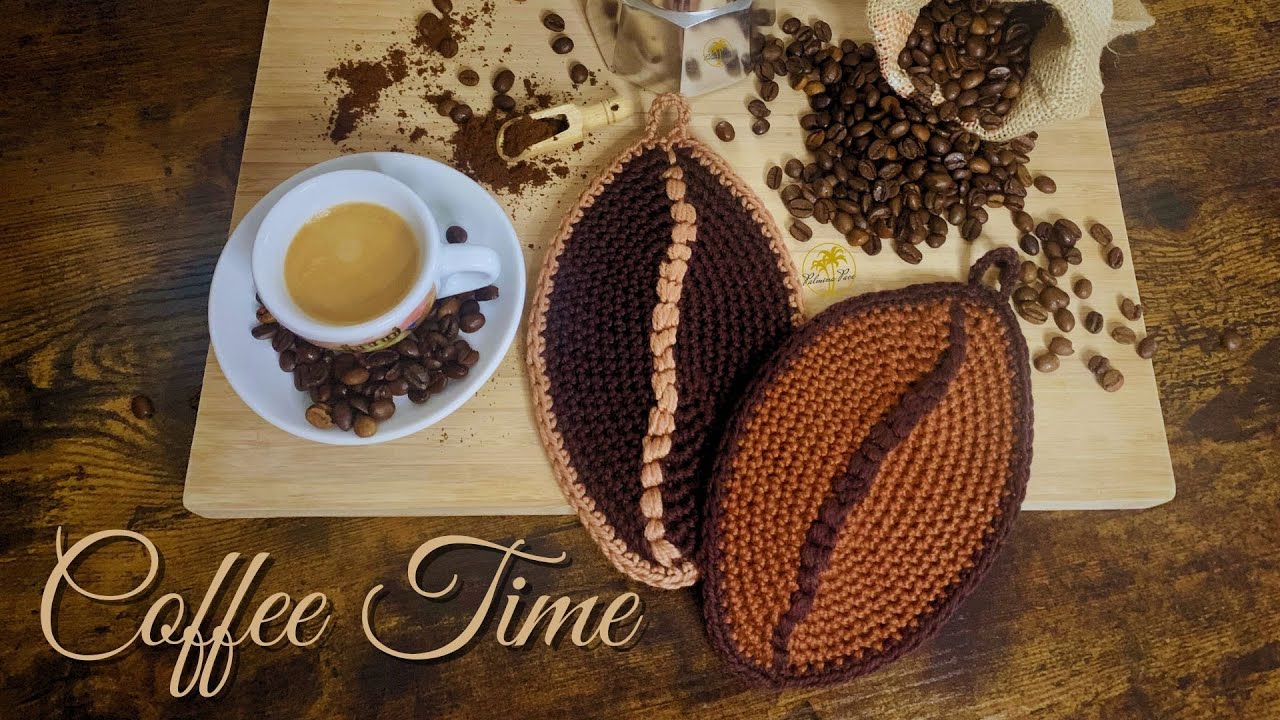 🇮🇹🇺🇸Crochet Pot holder - Presine all'uncinetto a forma di chicco di caffé