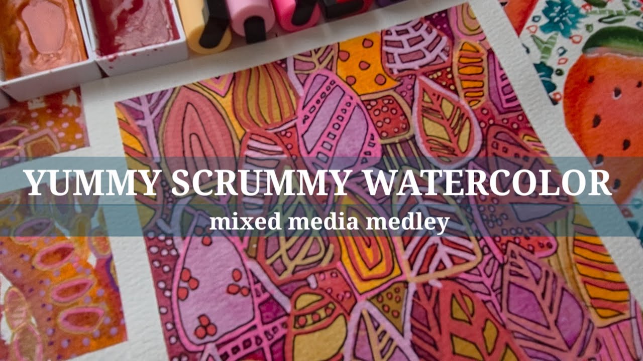 YUMMY! ABSTRACT WATERCOLOR FOREST with mixed media embelishment