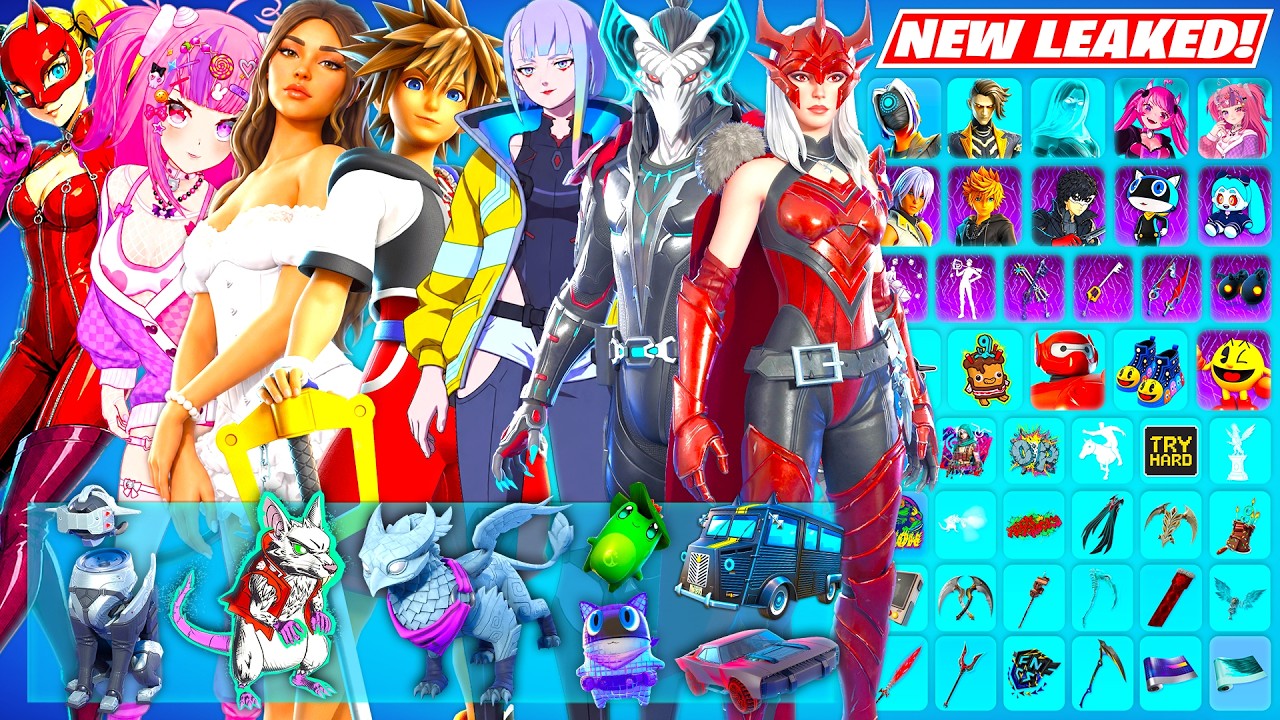Fortnite ALL New UPDATE Leaked Skins & Cosmetics FULL Showcase (Persona, Kingdom Hearts, Cyberpunk)