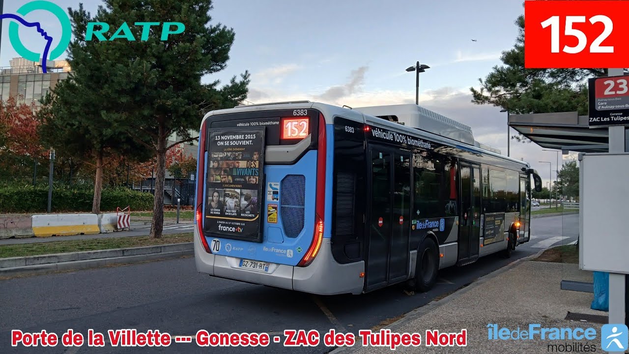 Bus 152 RATP - Urbanway 12 GNV N°6383 Porte de la Villette --- Gonesse - ZAC des Tulipes Nord