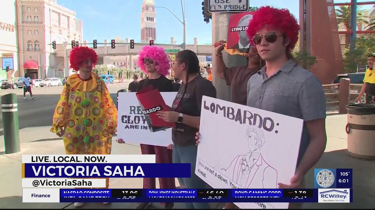 Protestors gather in front of Treasure Island to protest campaign event