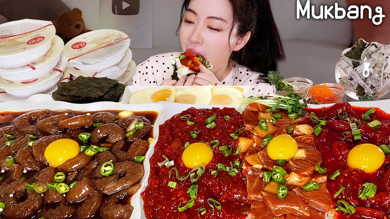 Соус соус маринованные креветки и пряный маринованный краб и маринованный лосось ㅣASMR MUKBANG