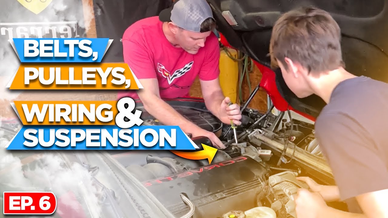 Ep. 6 Rebuilding a Wrecked C5 Corvette | Changing Belts, Pulleys, Wiring, and Sway Bar Links