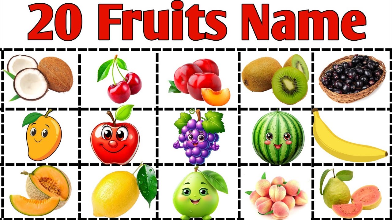20 फलों के नाम हिंदी और अंग्रेजी में | fruits name in hindi and english | fruits counting | fruits