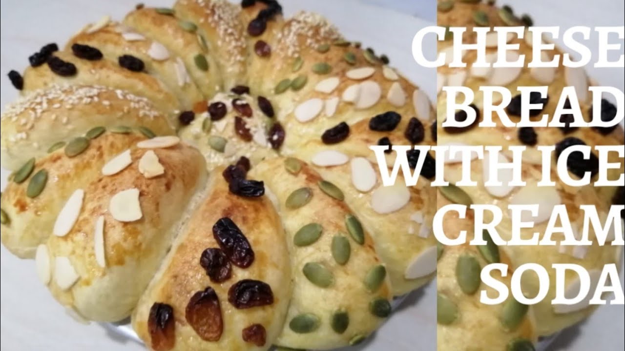 Cheese bread with ice cream soda refreshing for breakfast