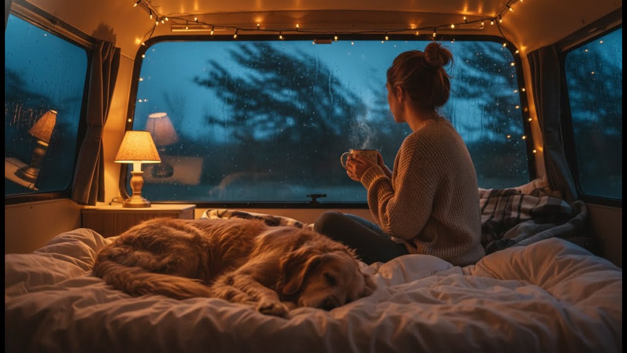 TRAPPED in a MASSIVE Rain Storm: Solo Female Van Life with Dog 🌧️ Ultra Cozy Night Routine ASMR