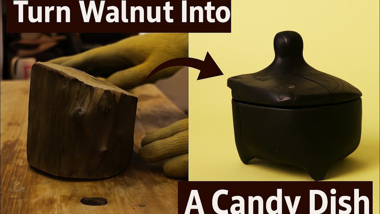 Crafting a Candy Dish with Integrated Lid & Base from Walnut Wood | One Piece Transformation