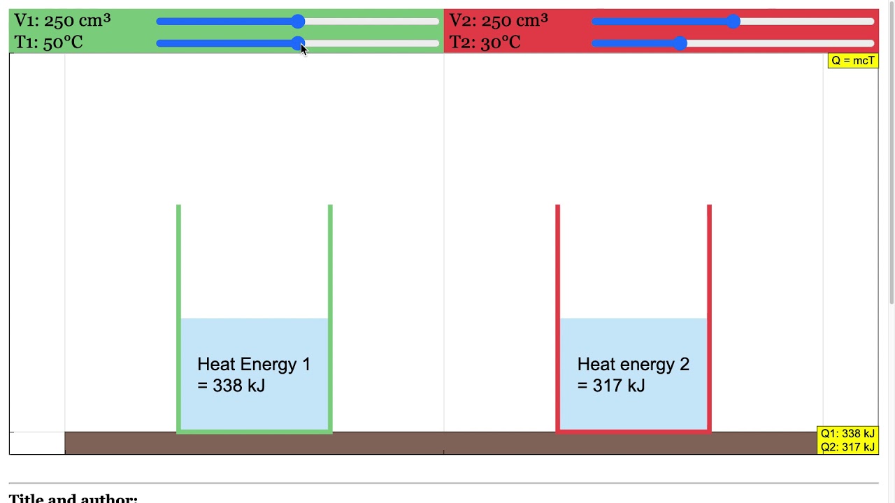 Measuring the Heat Energy Between 2 Cups of Water JavaScript HTML5 Applet